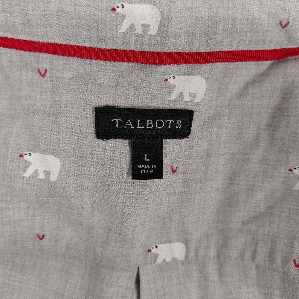 Talbots LS Polar Bear Button-Up Shirt 100% Cotton Light Gray Size Large - Picture 7 of 8